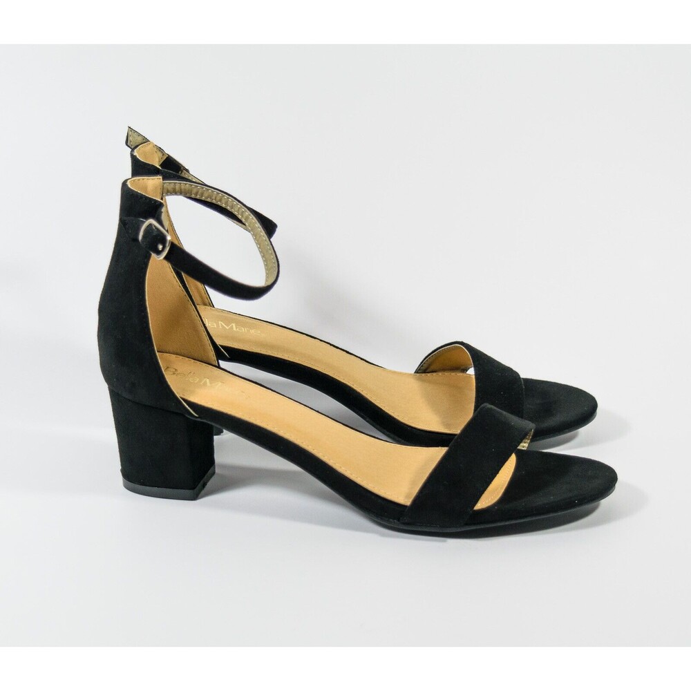 Bella Marie Jean Black Faux Suede Ankle Strap Sandals 2.25" Heel Shoes Sz 11 *